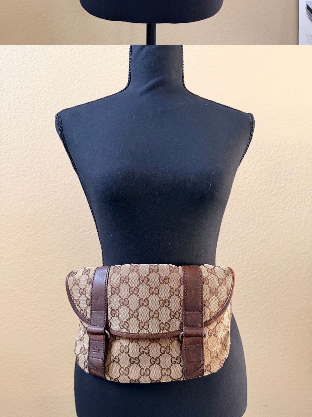 Gucci Vintage GG Canvas Belt Bag Waist Bag 145851 205027 Brown Leather Italy - Picture 11 of 11